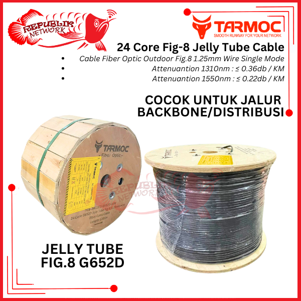Tarmoc TCB-24C1STJ-G652D-1KM  | Fiber Optic Cable G652D Fig-8 Jelly Tube 24 Core 1000m Kabel FO 24C 