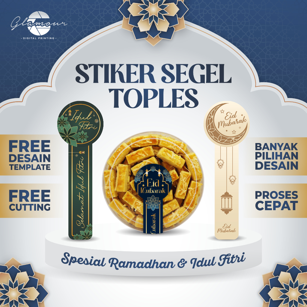 Stiker Segel Toples Lebaran Idul Fitri | Stiker Segel Botol | Stiker Kue Kering Label Makanan | Free
