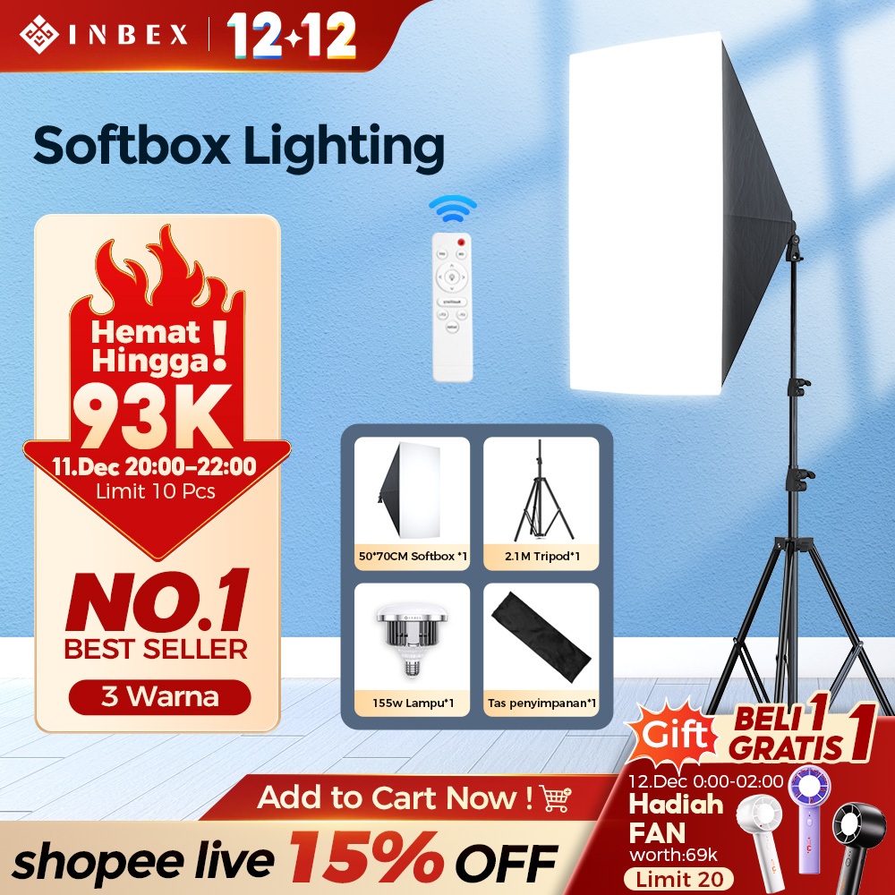 [15%OFF-NO.1] INBEX Softbox Kit Lighting Konten Kreator Ring light  Lampu Studio vlog Live Streaming