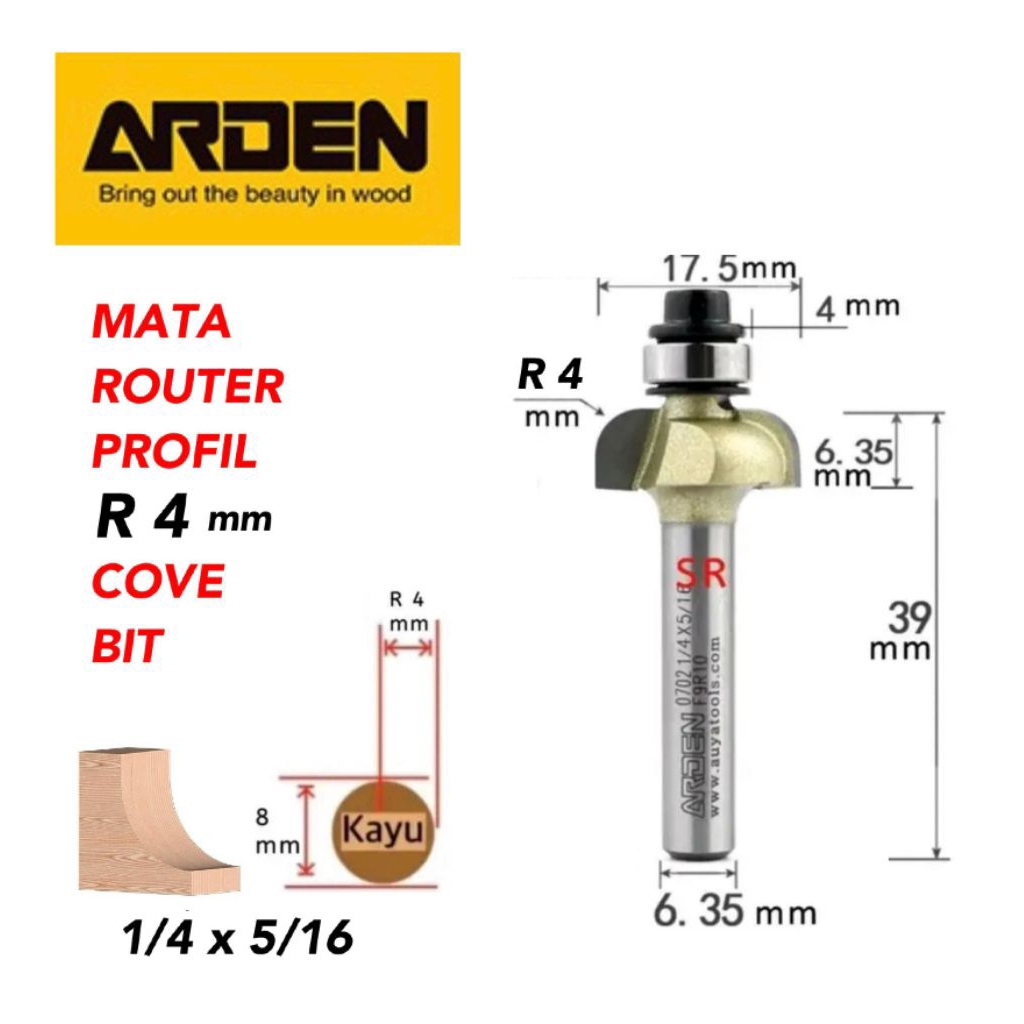Mata Profil/ Router 4mm Cove Bits (1/4 × 5/16 × R 3.9mm) ARDEN