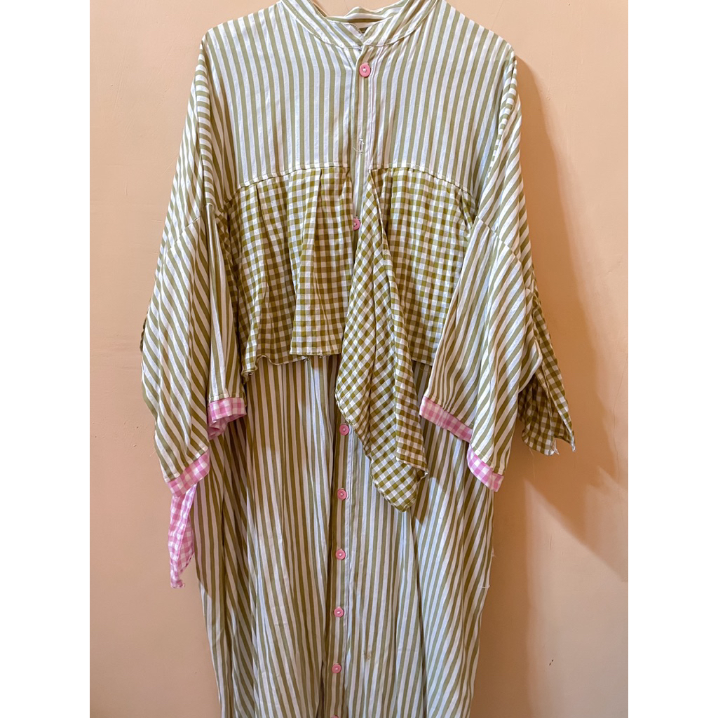 Amolles.gallery Abaya Oversize Kombinasi Katun Panjang 120cm (Preloved)