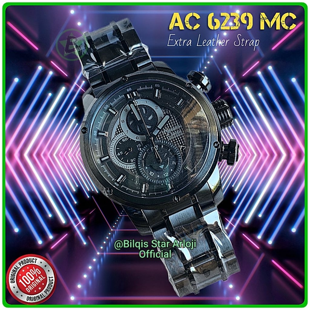 Alexandre Christie Sepaket Kulit Ac 6239 Mc Tali Rantai Hitam Full Black Original