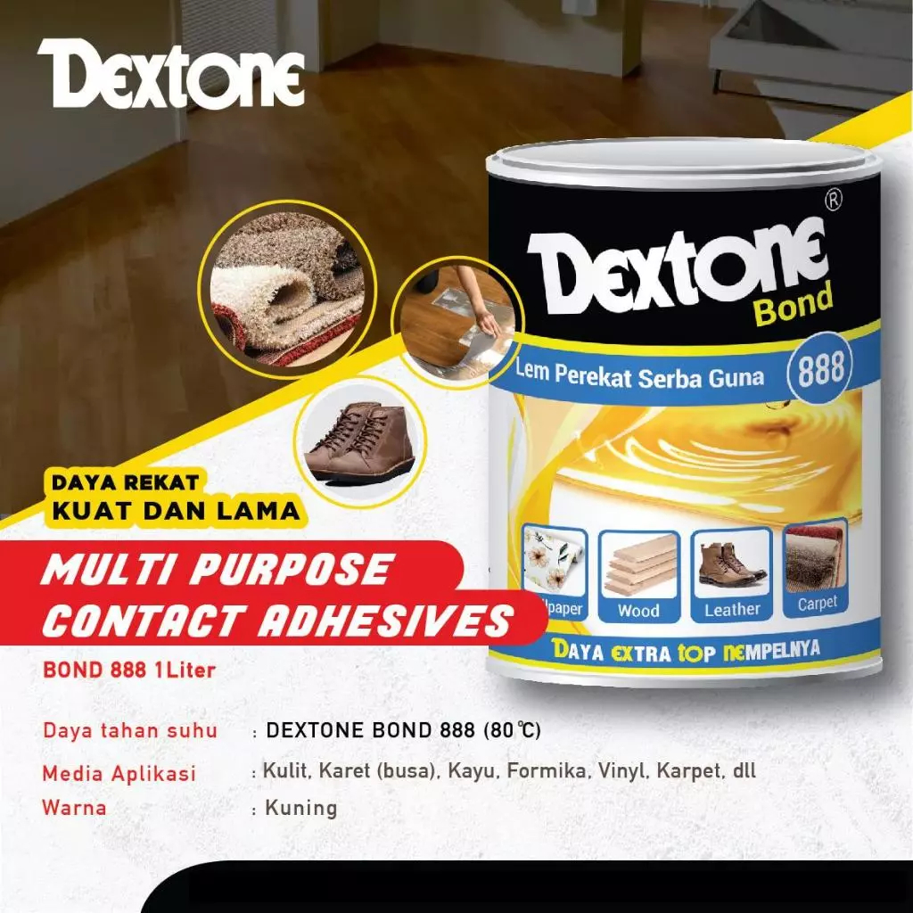 Dextone Lem kuning 888 1L/Lem Vinyl/Lem kuning/Lem Karet