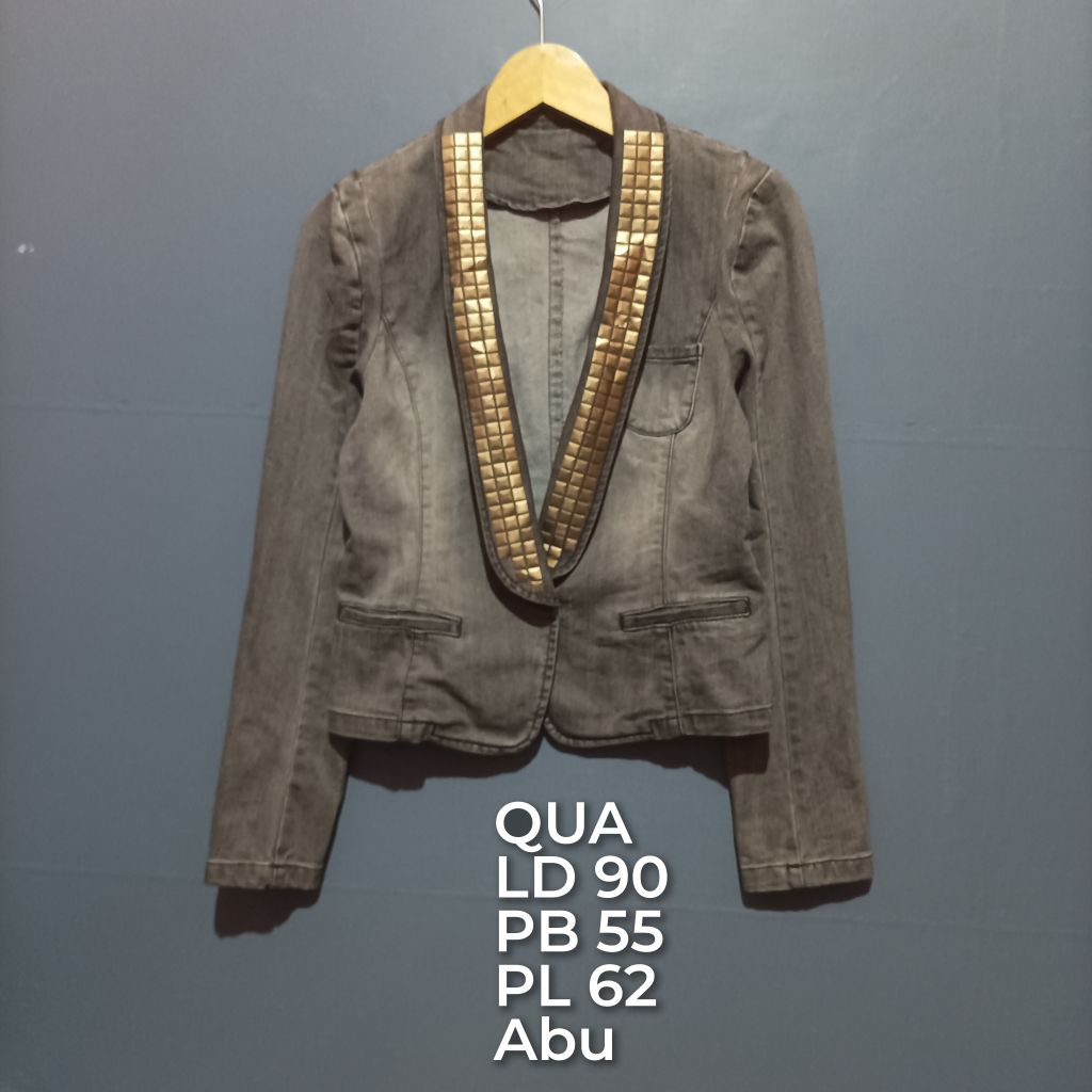 jas blazer denim model crop wanita dewasa second brand QUA| blazer bekas pakai