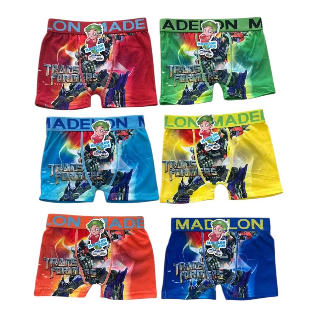 12 pcs | Boxer Dalaman Anak Laki-Laki Karet Pinggang uk M samai XXL - Boxer Segiempat MADELON