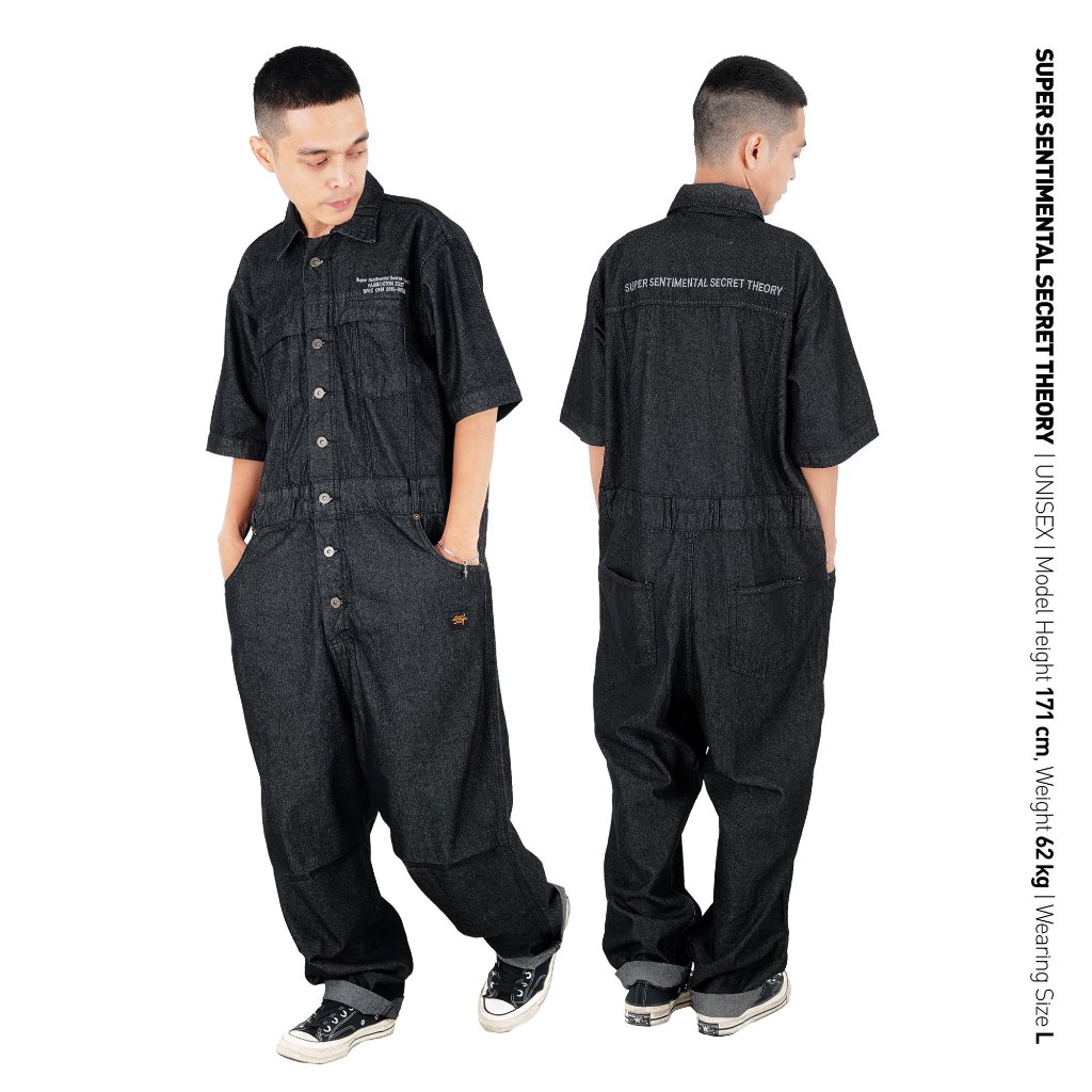SSST Coverall Shortsleeve Jumpsuit Denim Washed Hitam