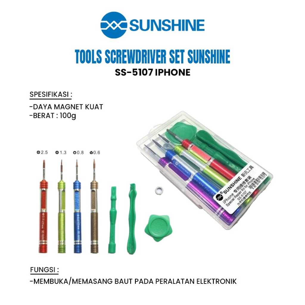 Obeng Set iPhone SUNSHINE SS-5107 – Magnet Kuat, Set Obeng Presisi untuk Servis HP & Elektronik