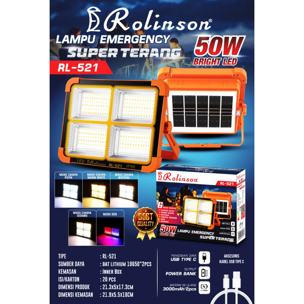 Lampu Rolinson RL-521 Solar/Lampu emergency solar