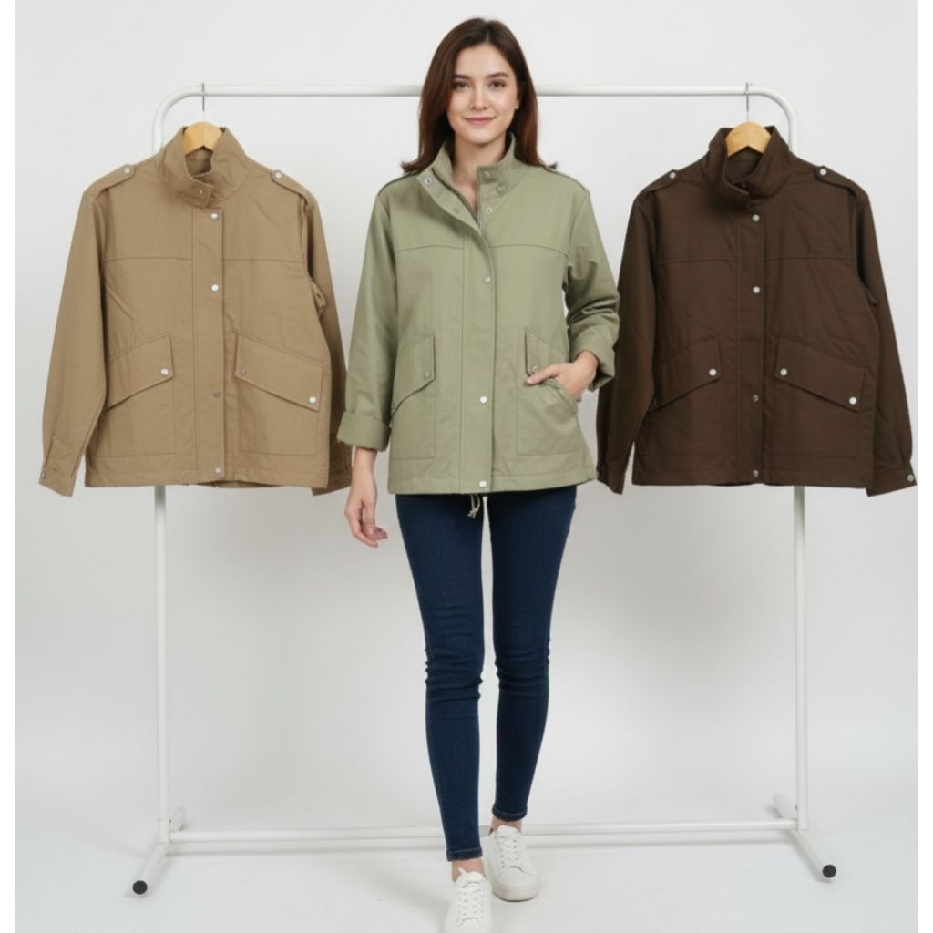 Jacket Parka Crop Wanita Premium Parasut Unisex Stylish kekinian Tuttelneck #386