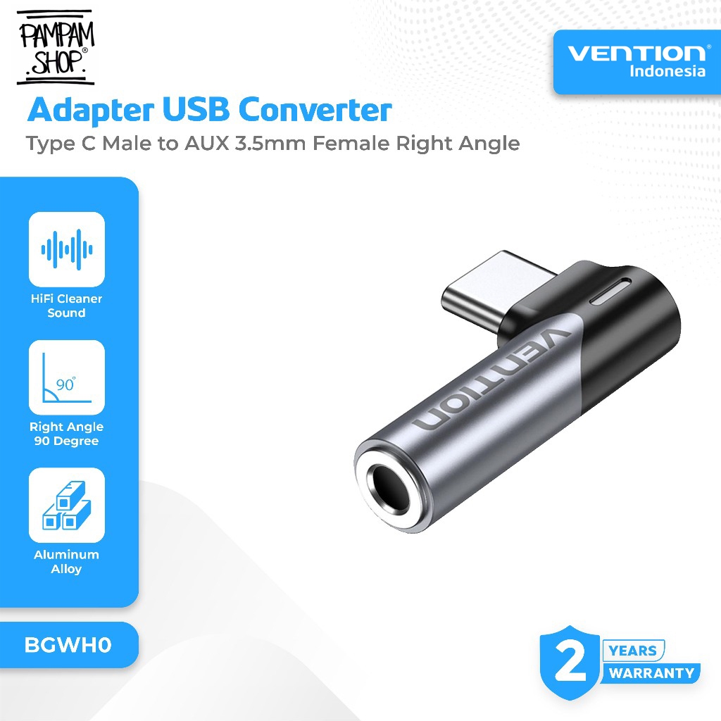 VENTION BGWH0 Jack Audio Converter NON DAC Type C Male to AUX 3.5mm Female Bend Right Angle L Audio 