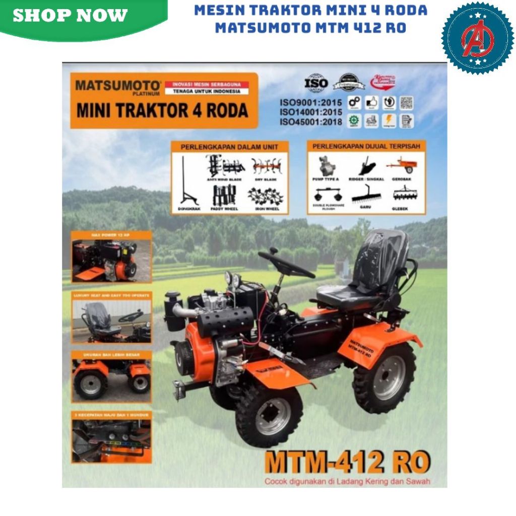 Mesin Traktor Mini 4 Roda MATSUMOTO MTM 412 RO / Mesin Traktor Bajak Sawah Kebun Kering Basah Cultiv