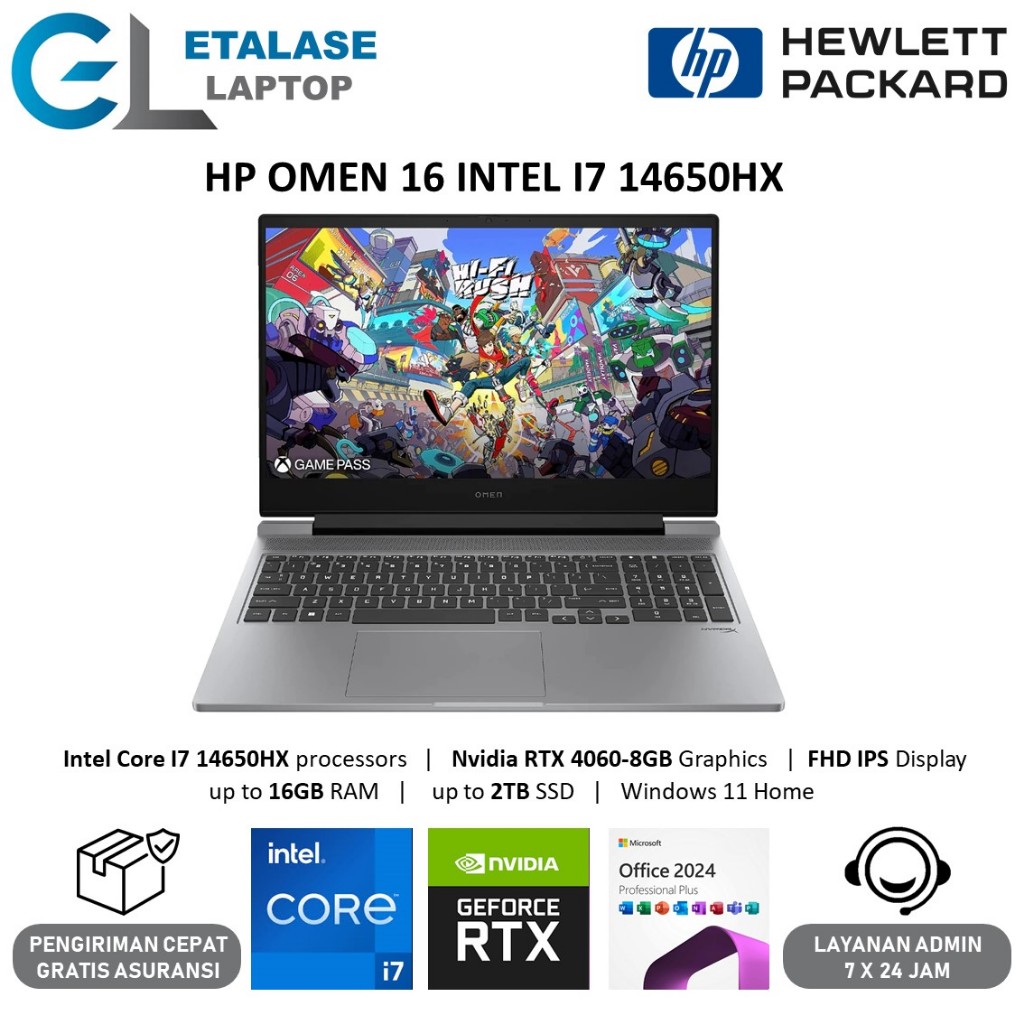 Laptop Gaming HP Omen 16 Intel Core i7 14650HX 64GB DDR5 2TB SSD RTX4060-8GB FHD 144Hz Windows 11