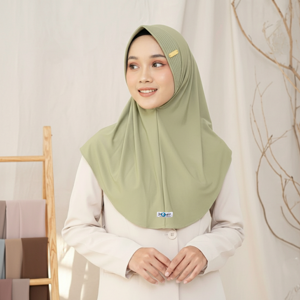 Jilbab Instan Bergo Malika Label Besi Akrilik Jersey Premium - Kerudung Olahraga - Urwah Al Bariqi