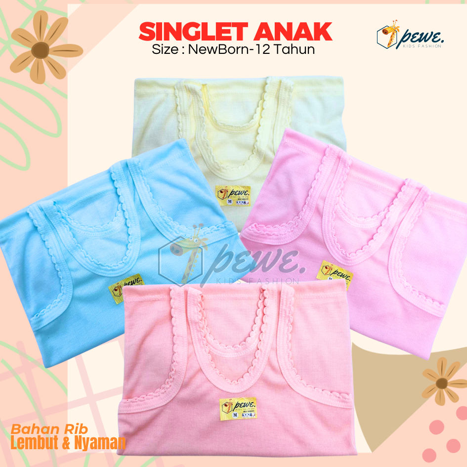 6 Pcs Kaos dalam Warna Warni katun - singlet anak usia 1 tahun -10 tahun - Kaos dalam anak singlet- 