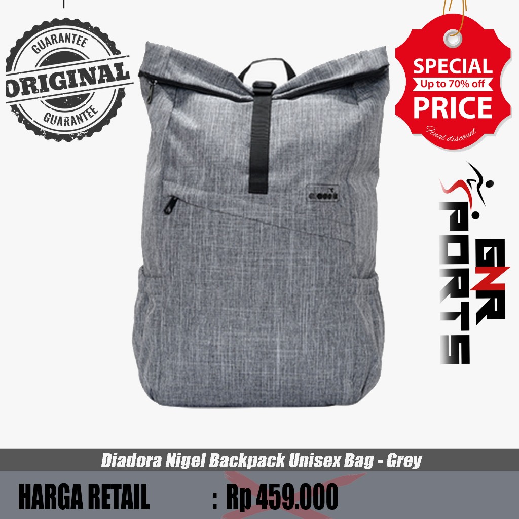 Tas Diadora Nigel Backpack Unisex Bag - Grey Original 100%