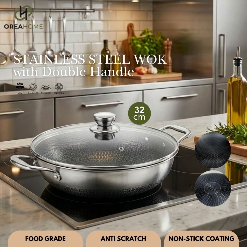 Oreahome wajan stainless steel sus 316 ukuran 32cm