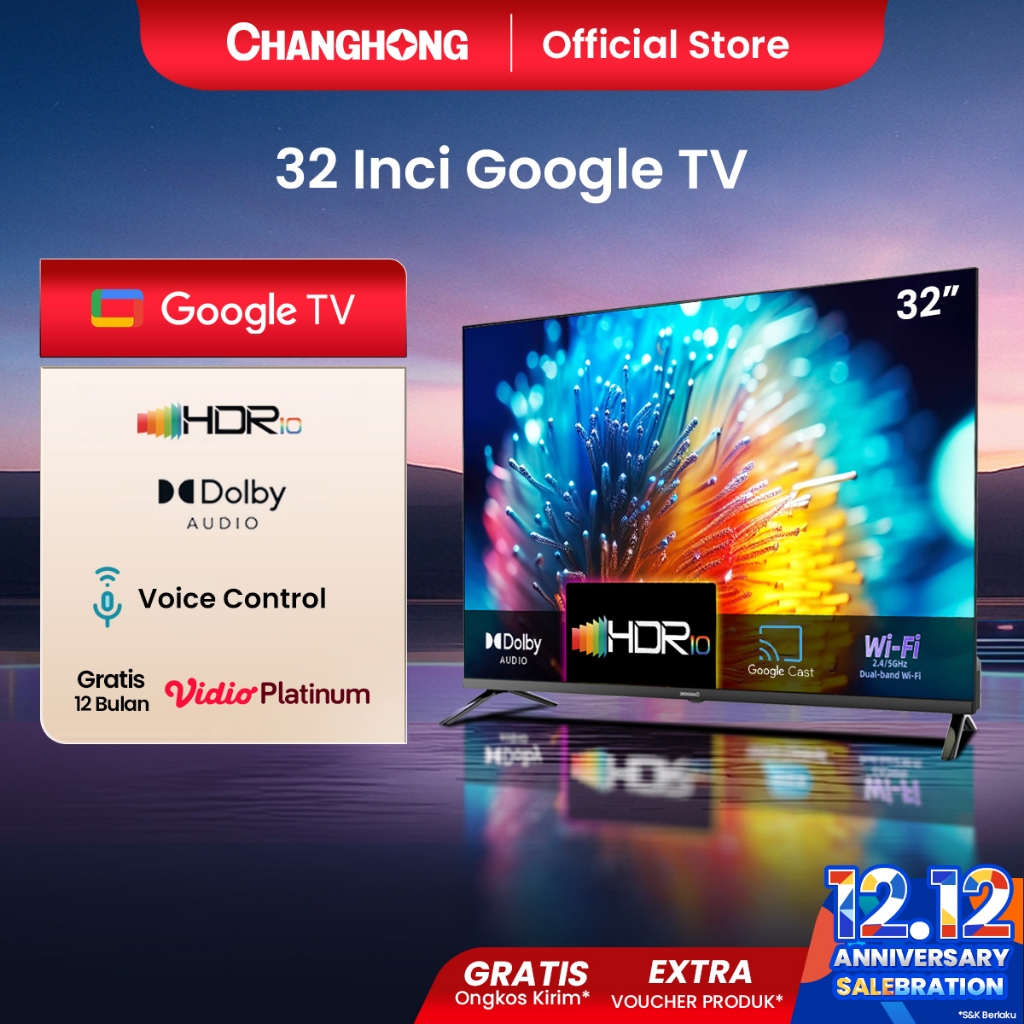 Changhong Smart TV L32M91 Google 32 inch Dolby Audio Google Play Netflix Youtube Bluetooth USB Googl