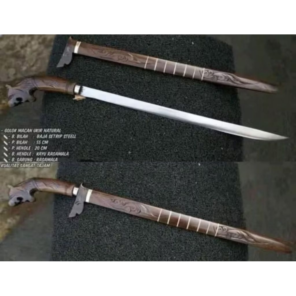 COD Pisau sembelih barlen ukiran macan panjang 100cm kayu mala siap pakai
