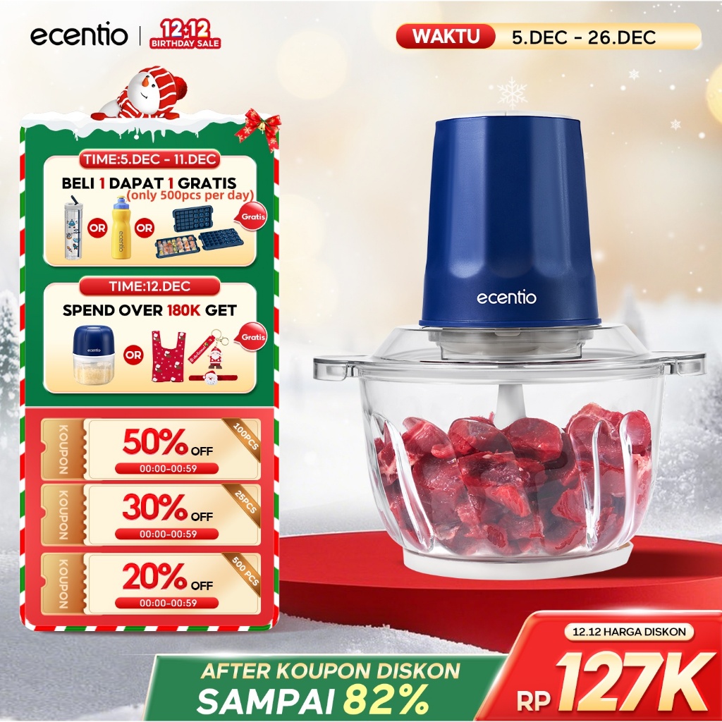 ecentio penggiling daging blender 2L chopper daging dan bumbu 6 Pisau blender mpasi bayi peralatan d