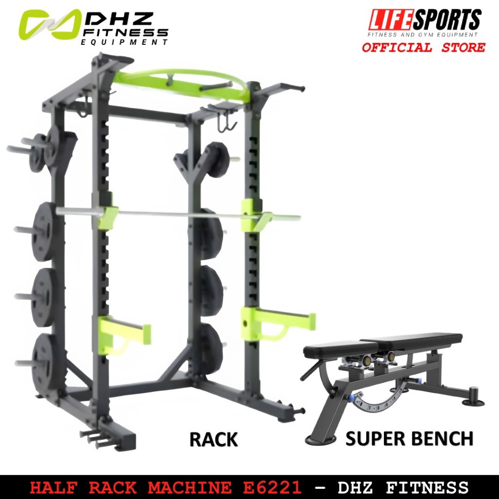 Lifesports - New Alat Olahraga Fitness Gym Functional Half Rack Squat Power Rack Machine DHZ E6221