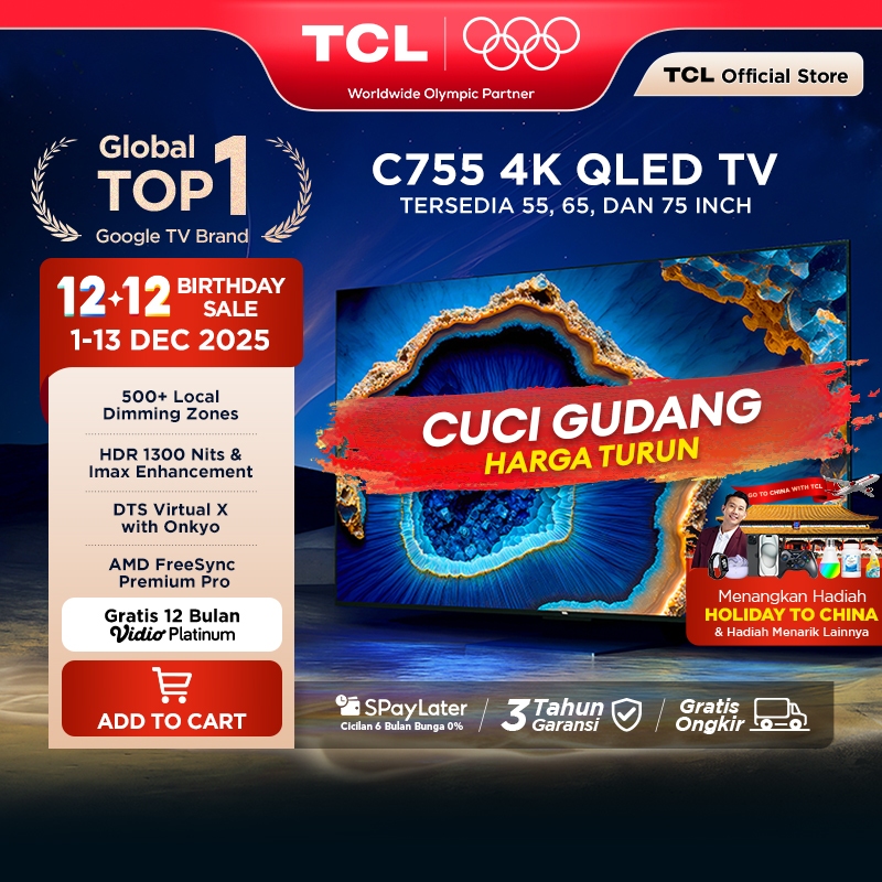 [CUCI GUDANG] TCL 4K QLED Pro Google TV 55 inch C655 - T-Screen Pro - ONKYO Subwoofer & Dolby Vision