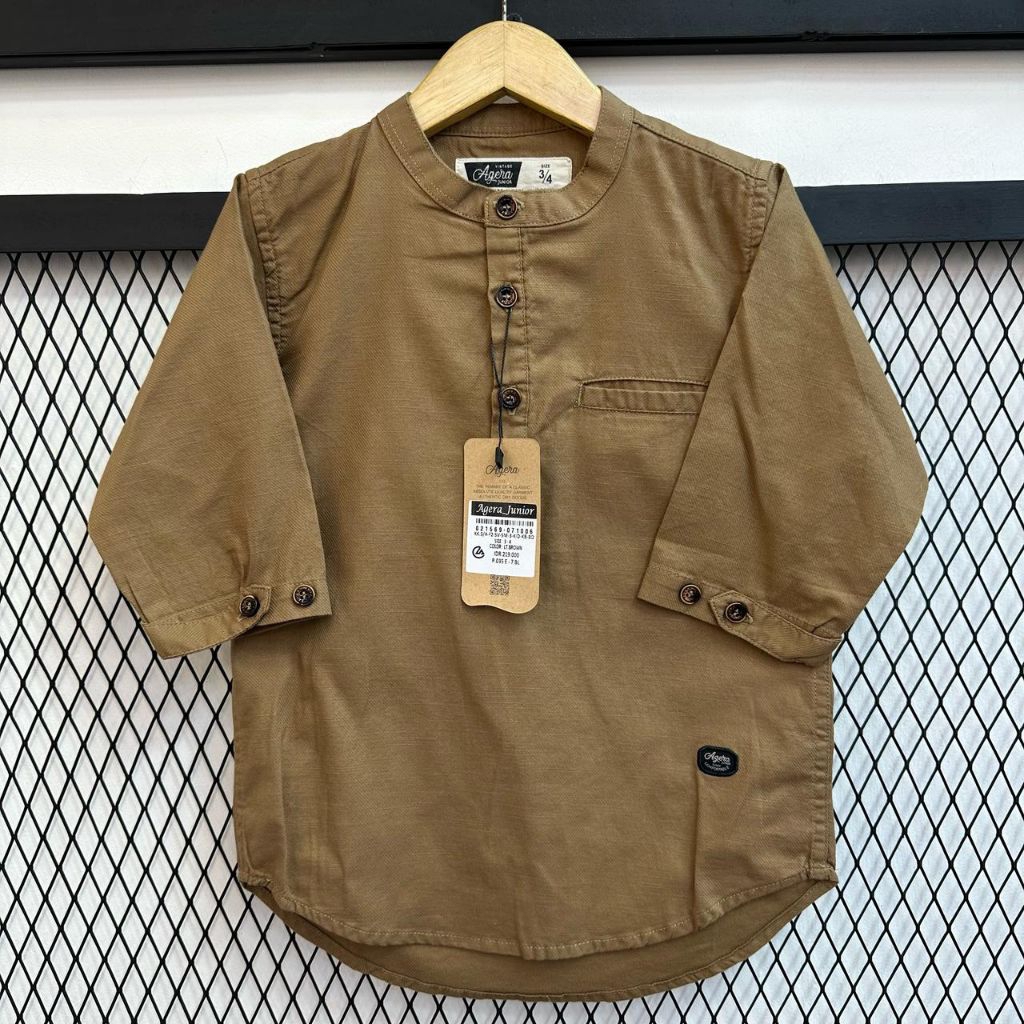 kemeja koko anak agera polos kemeja koko tangan 3/4