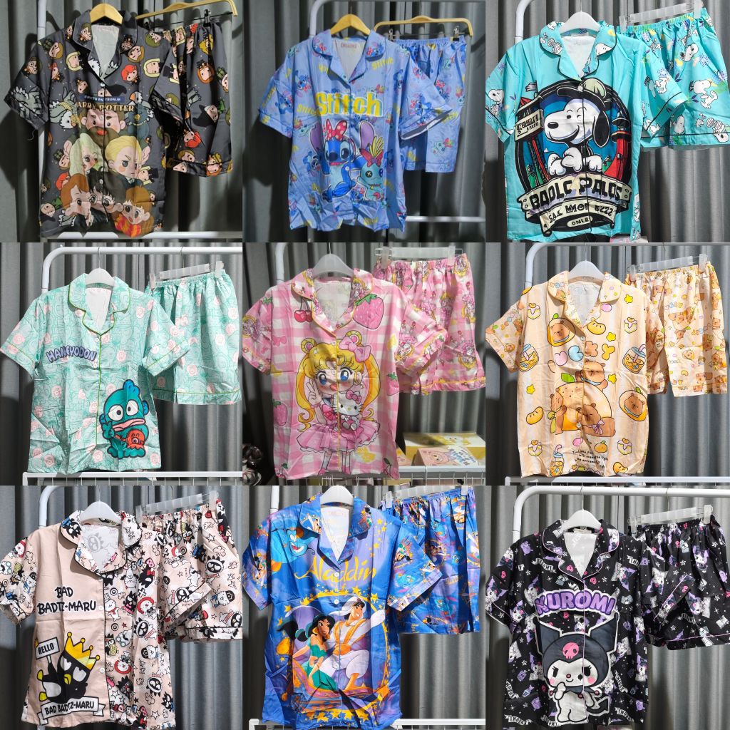 [READY] 100% BANGKOK Piyama Kerah Kancing Celana Tangan Pendek Premium sleepsuit Baju Tidur Rumah Pa
