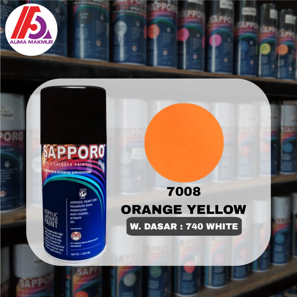Sapporo Acrylic Lacquer Paint 7008 Orange Yellow 300ml / Pilok Sapporo / Pilok Stabilo Orange / Pilo