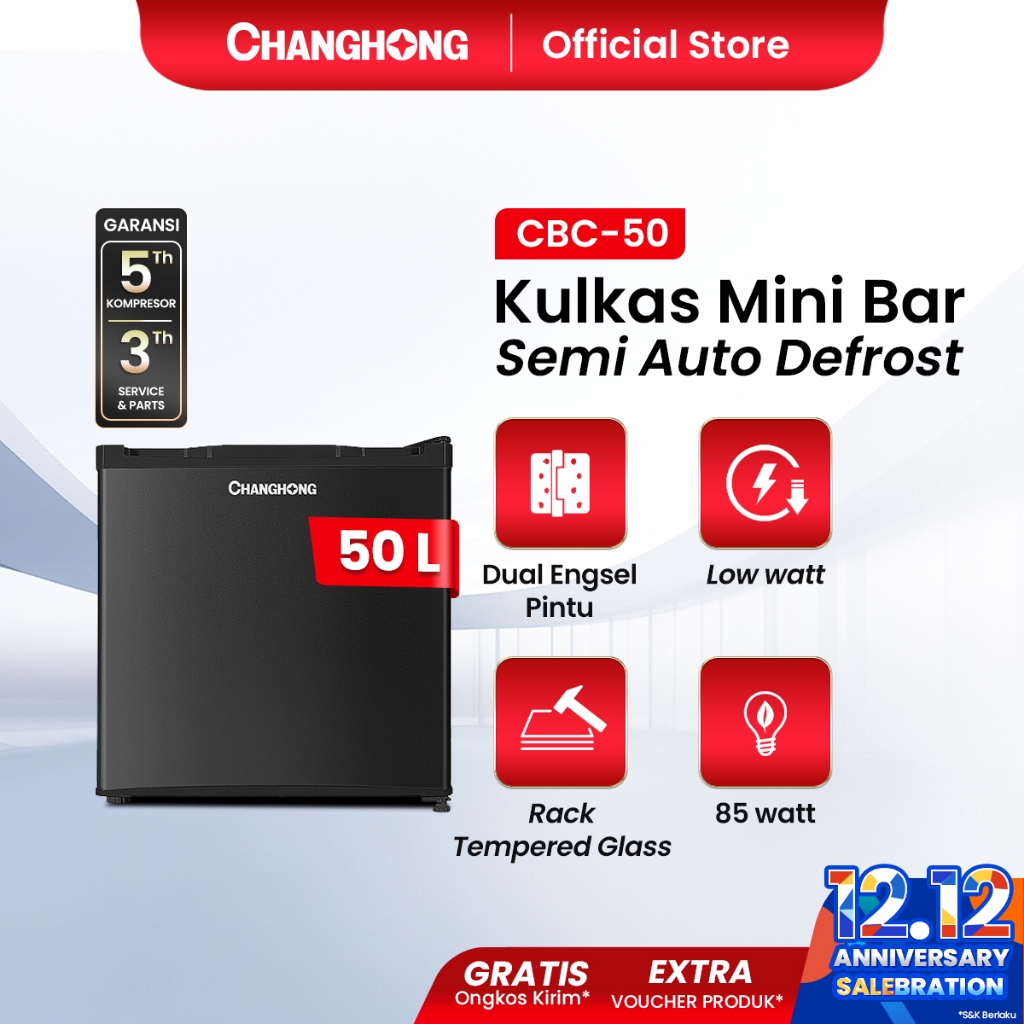 [SMART CHOICE] Changhong Kulkas Mini Bar (Refrigerator) Lemari Es Kapasitas 50 Liter  CBC 50 (Semi A