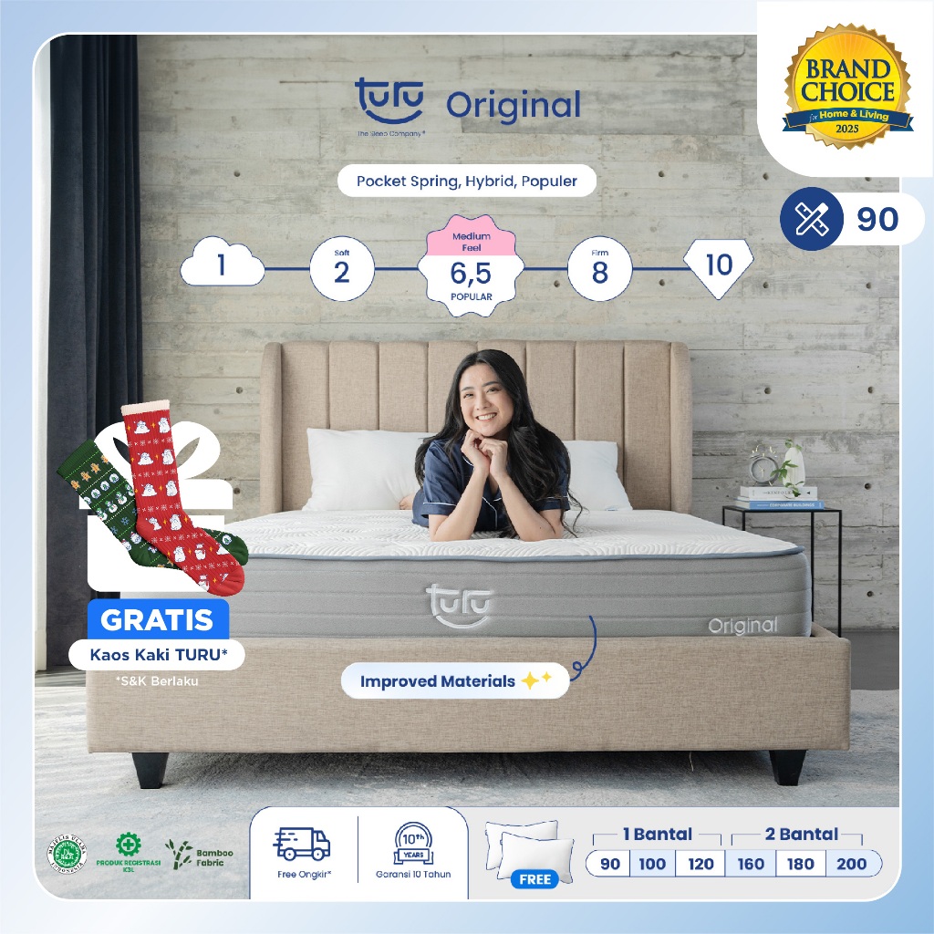 Turu - Kasur Pocket Spring Bed TURU ORIGINAL ukuran 90x200 (Single Size) Free Bantal