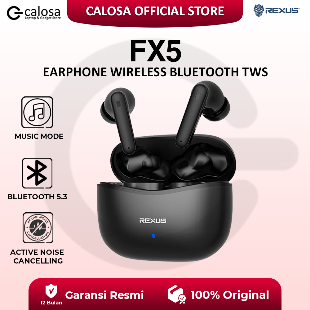 Rexus Earphone Wireless Bluetooth TWS FX5 FX 5 Headset gaming bt connection true wireless ringan kec