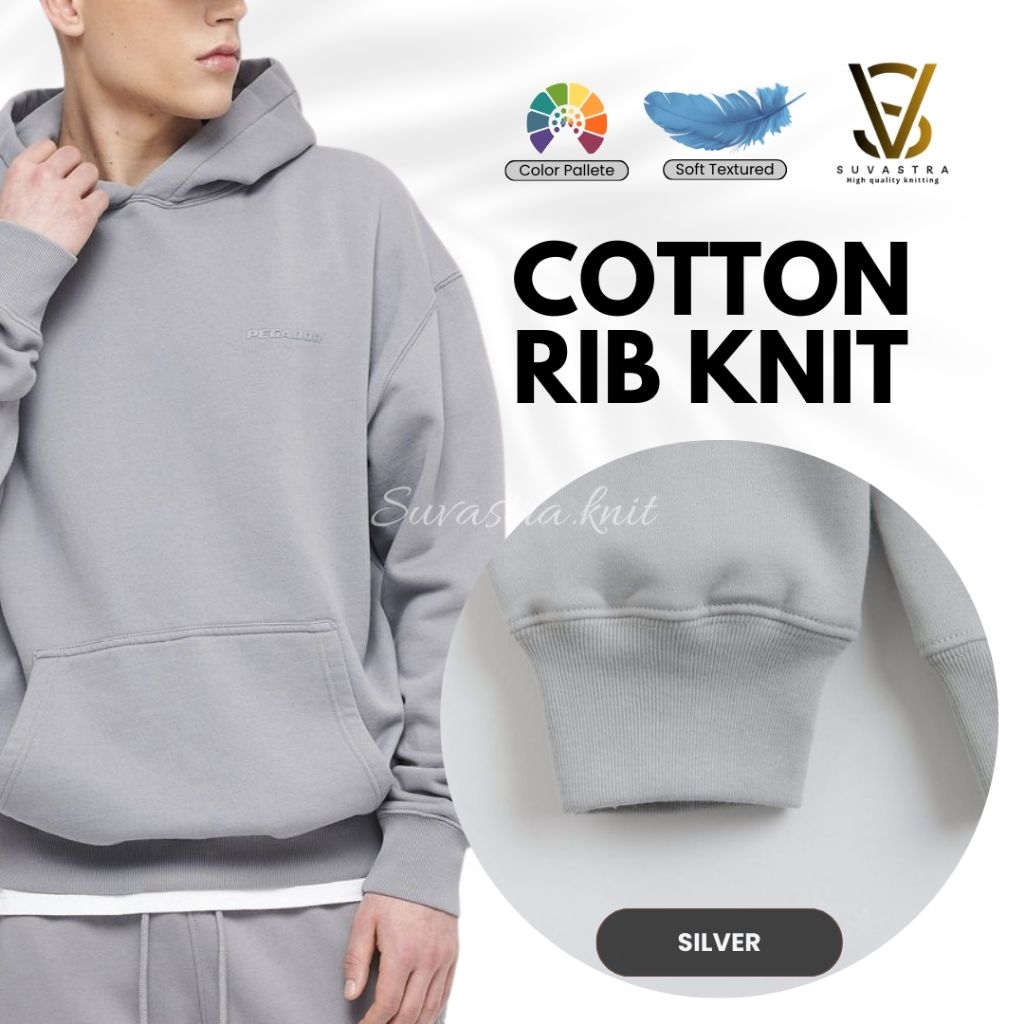 Bahan Kain Rib Katun/Cotton Rib Warna Silver Per 0.5 Meter