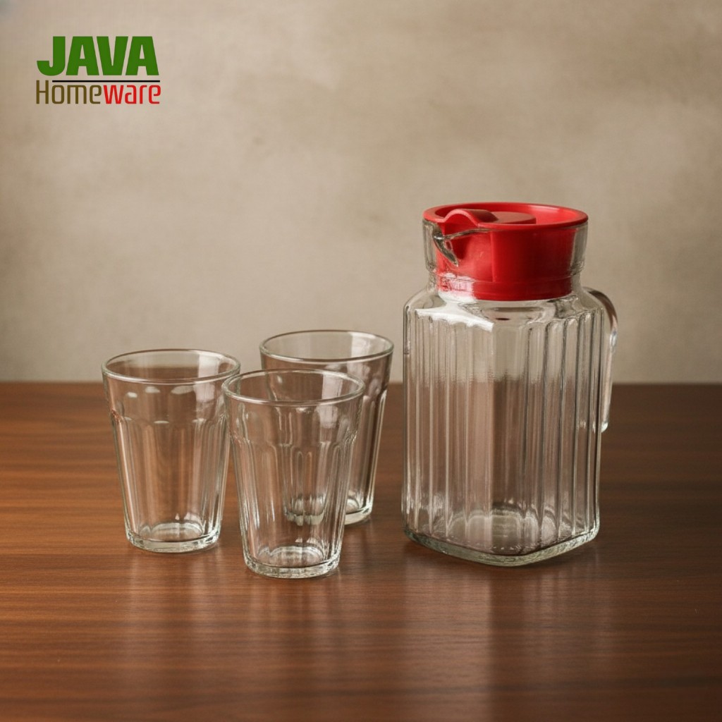 Drink Set Lemon Lime Kaca | Pitcher + Gelas Kaca | Teko Kaca 1 Set | Tea Set / Drink Set 6–7 pcs