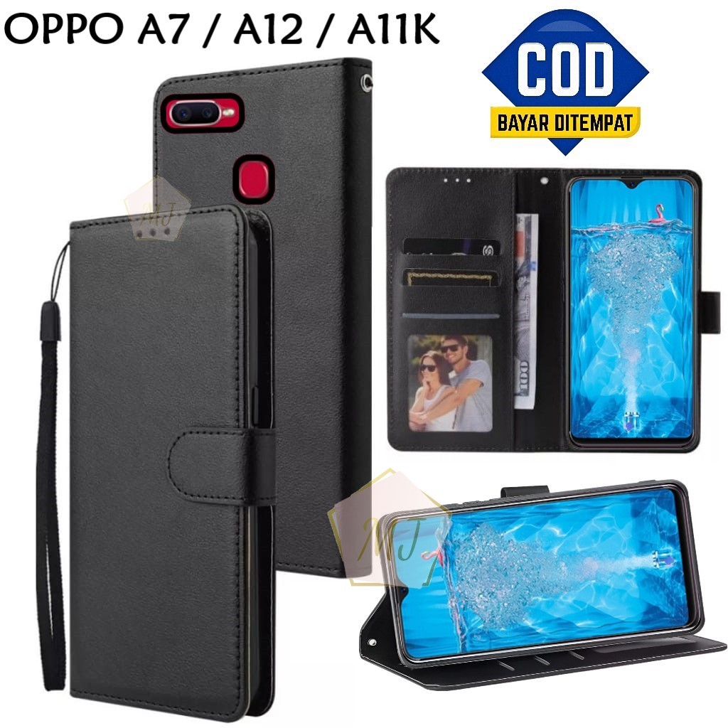 FlipCase Oppo A7 / Oppo A12 / Oppo A11K Leather Case Wallet Premium Casing Hp Dompet Cover Handphone