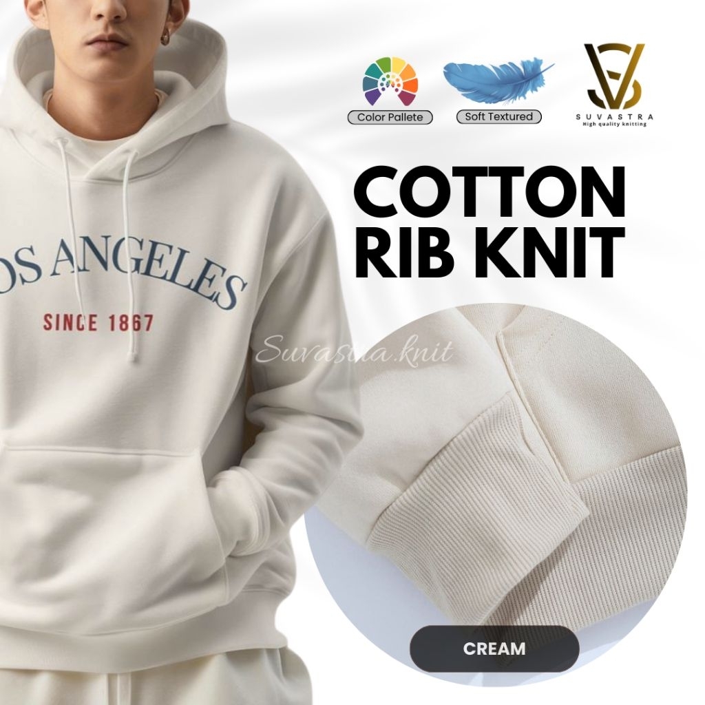 Bahan Kain Rib Katun/Cotton Rib Warna Cream Per 0.5 Meter