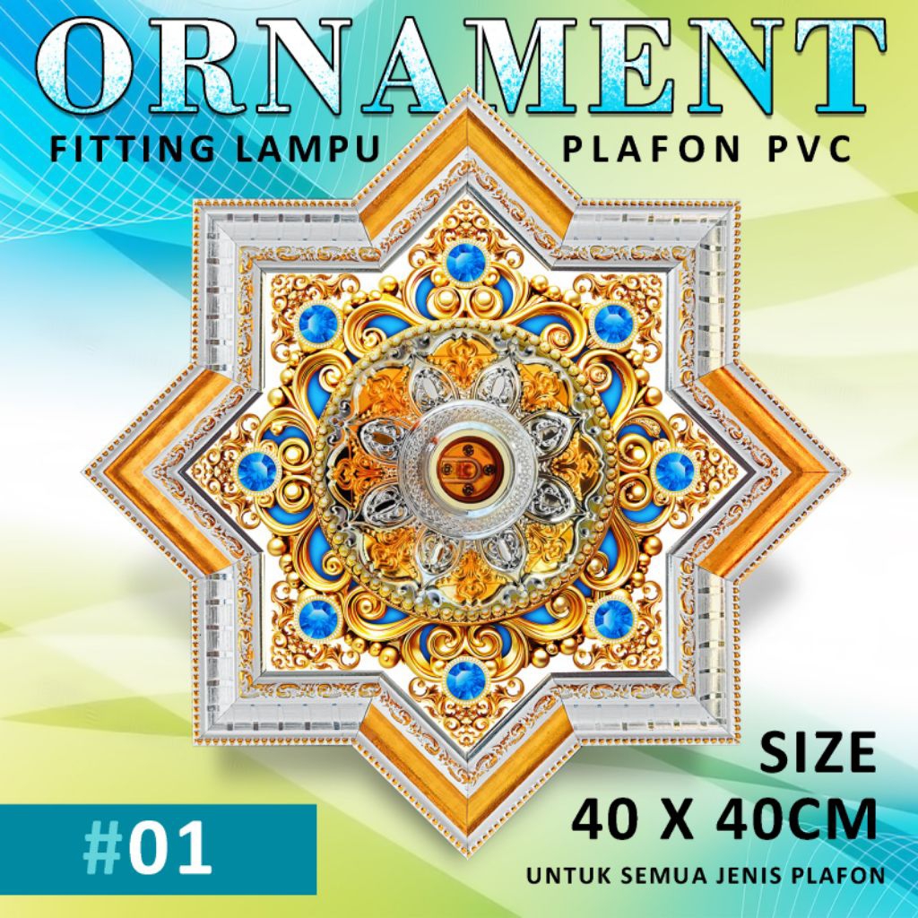 Ornamen lampu plafon pvc ukuran 40x40cm