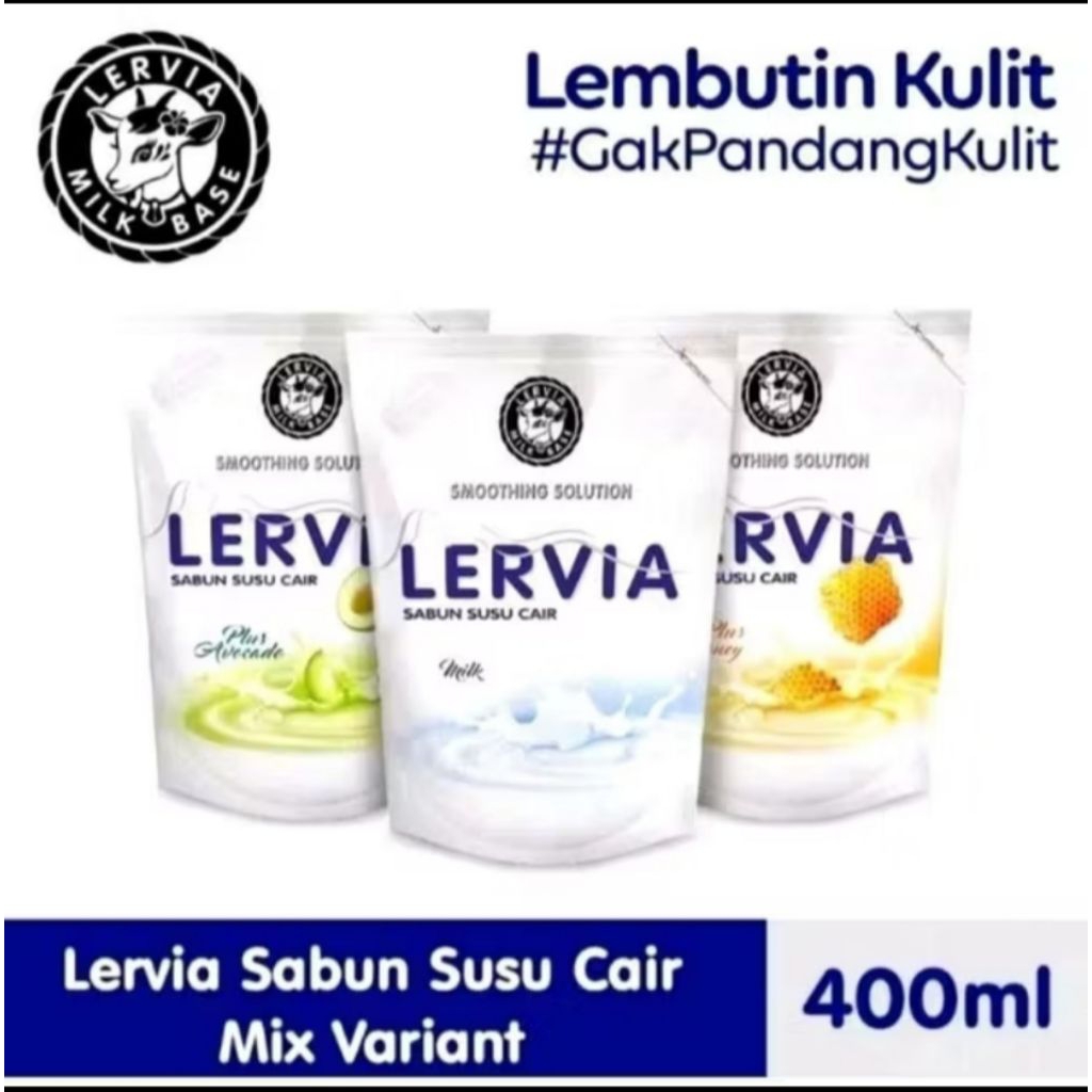 Lervia sabun susu cair 400ml / Lervia Sabun cair plus honey /Lervia sabun cair plus Avocado / Lervia