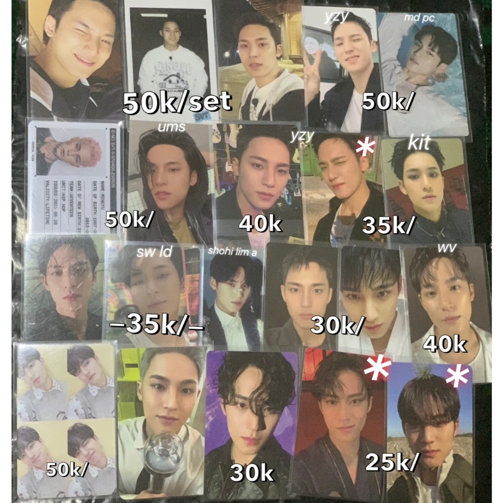 (UPDATE 6/12/25) BACA DESC CLEARANCE SALE kim mingyu seventeen pc photocard kit 17irh face the sun g