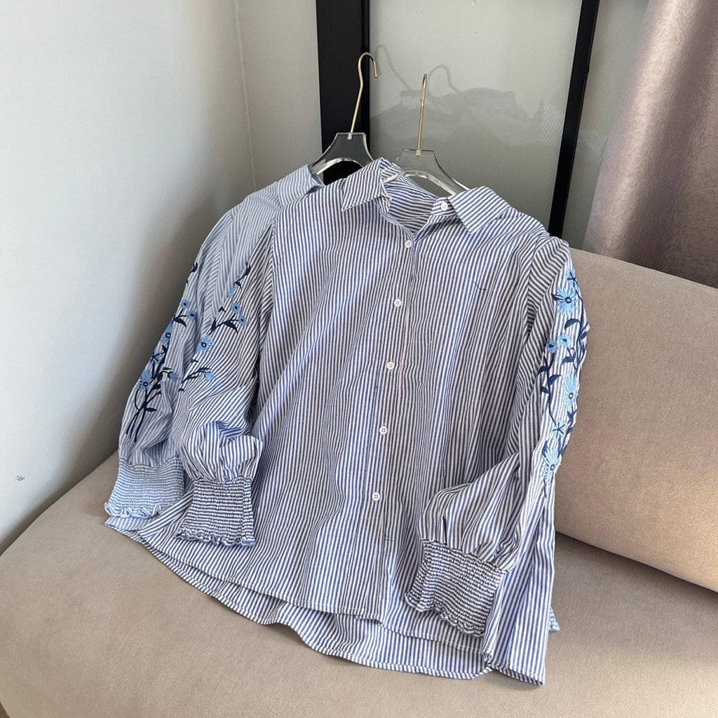 RAINA STRIPE SHIRT | Kemeja Stripe | Kemeja Bordir | Kemeja Wanita