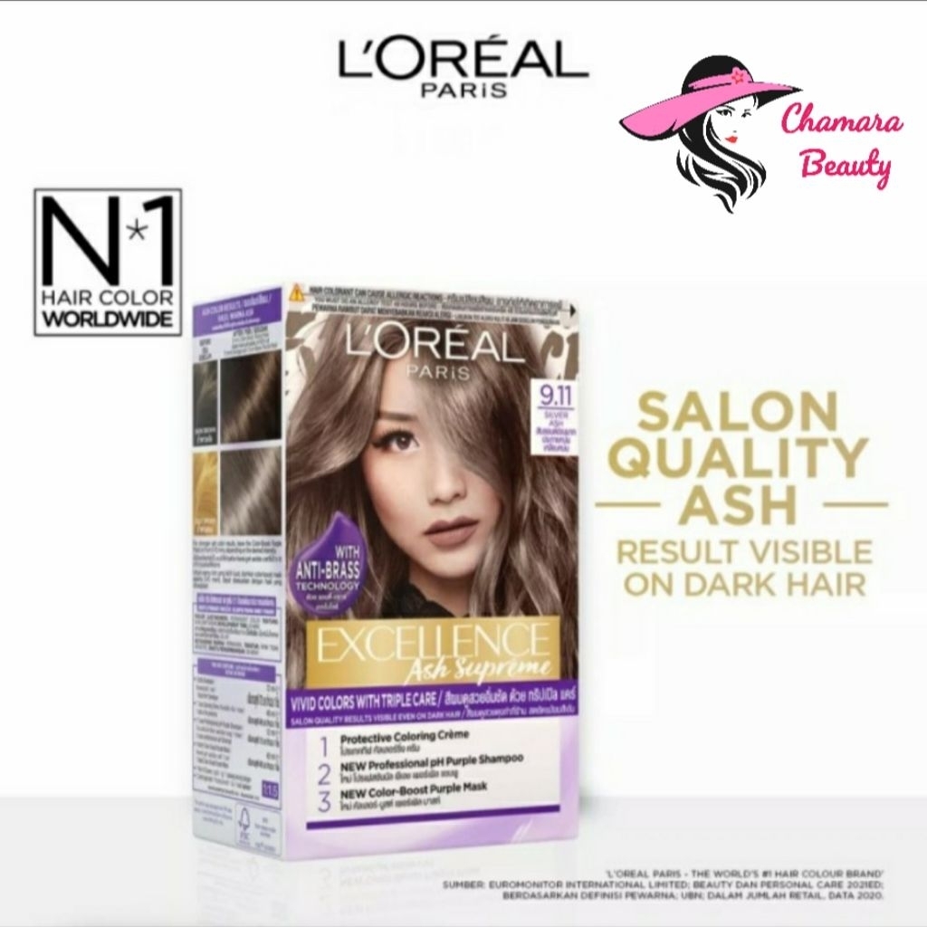 L'Oréal Paris Excellence Ash Supreme 9.11 Silver Ash,Hair Color Loreal Silver Ash,Semir Loreal,Cat r