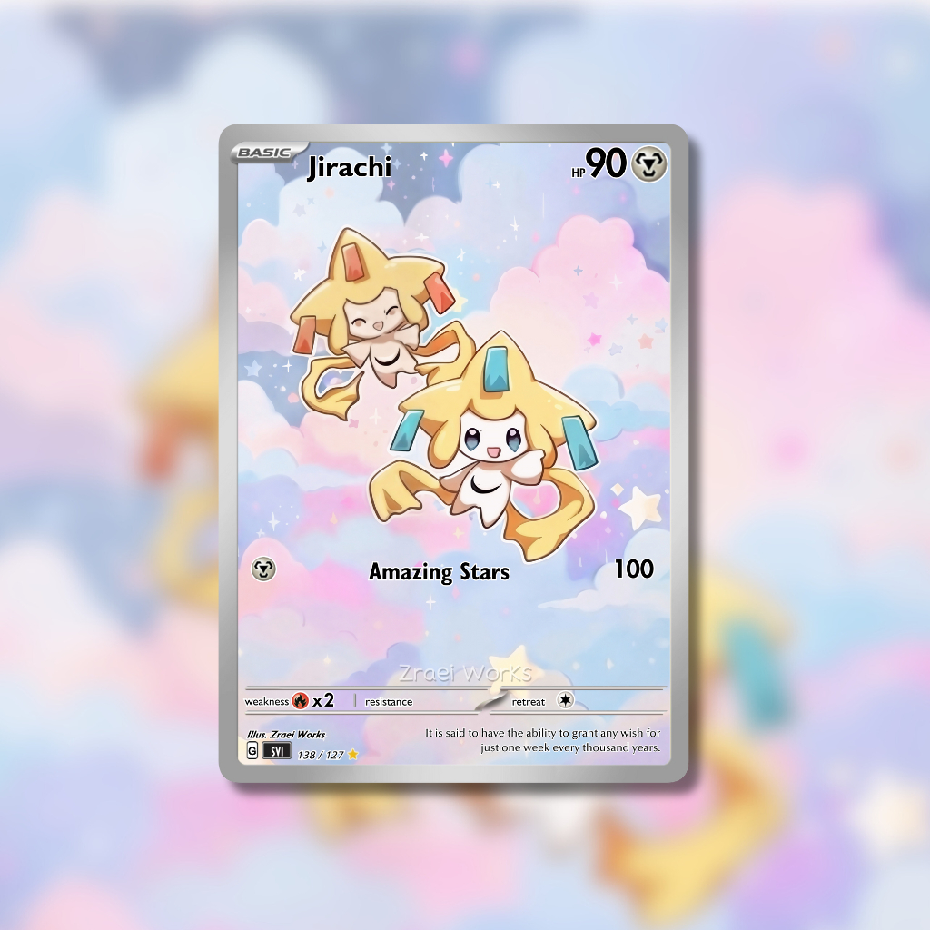 Zraei Works Custom Pokemon Card – Jirachi & Shiny Jirachi | Fan Art Kartu TCG | Kartu Mainan Anak