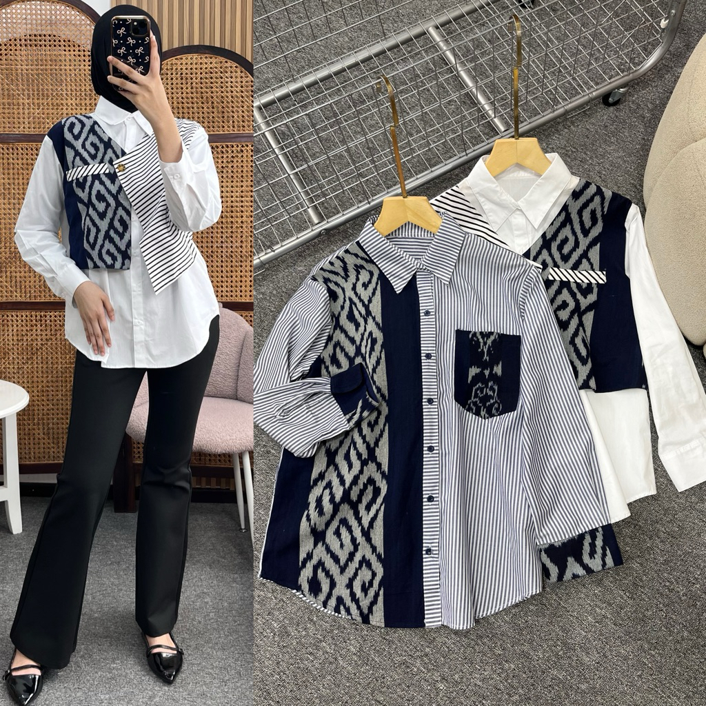 PROMO / BAHAN PREMIUM / Little Butik Tenun Etnik Batik Shirt Atasan Batik Wanita Batik Kerja