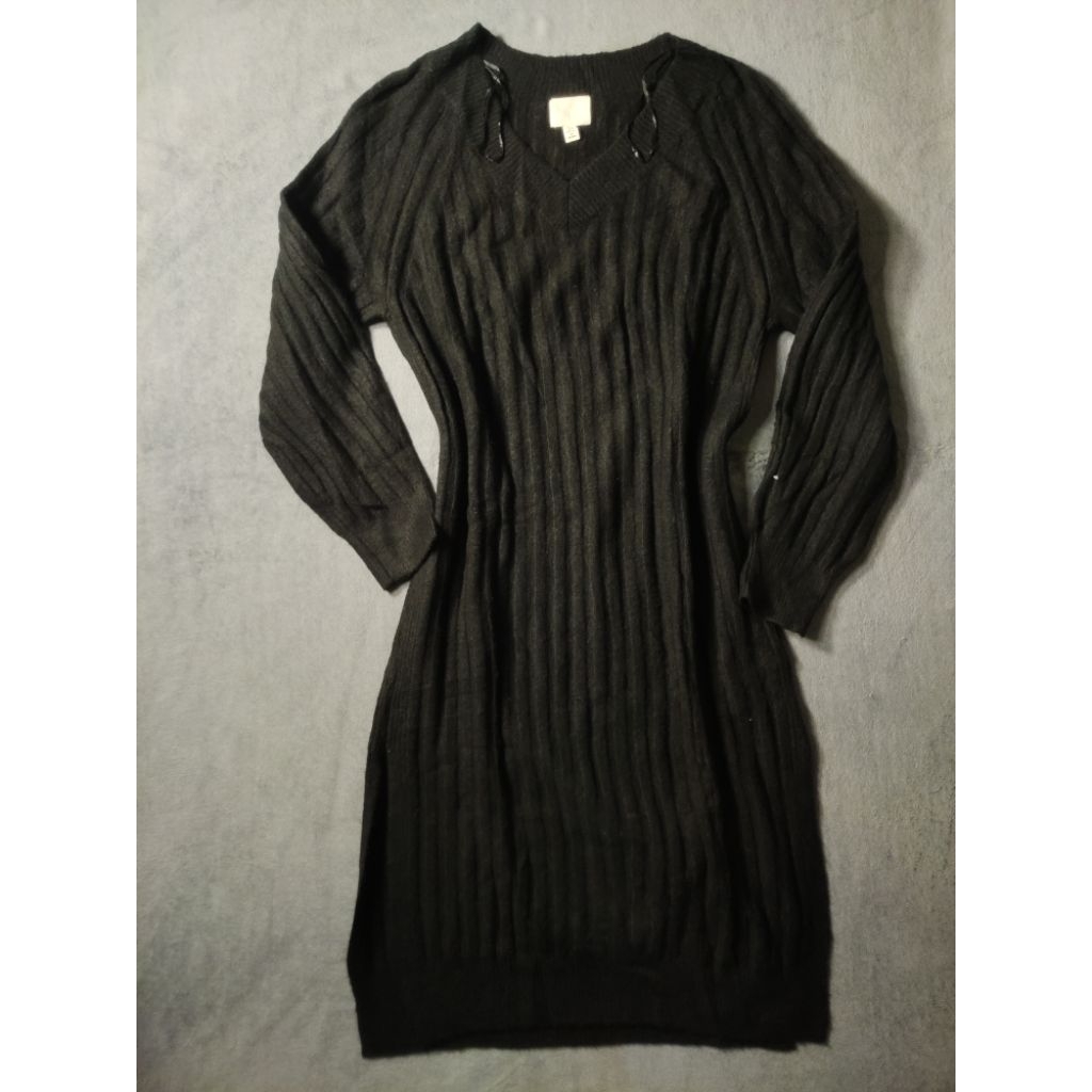 Gaun Panjang Wanita Rajut Elegan & Mewah Warna Hitam HnM