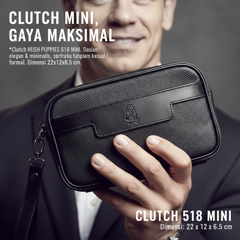 TAS CLUTCH HUSH PUPPIES 518 MINI ORGANIZER HITAM PREMIUM | HAND BAG PRIA WATERPROOF ELEGAN