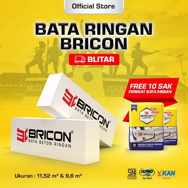 BRICON - Bata Ringan Premium SNI 1 DO 11,52 m³ Hebel Bonus Bundling Mortar 10 Sak - BLITAR
