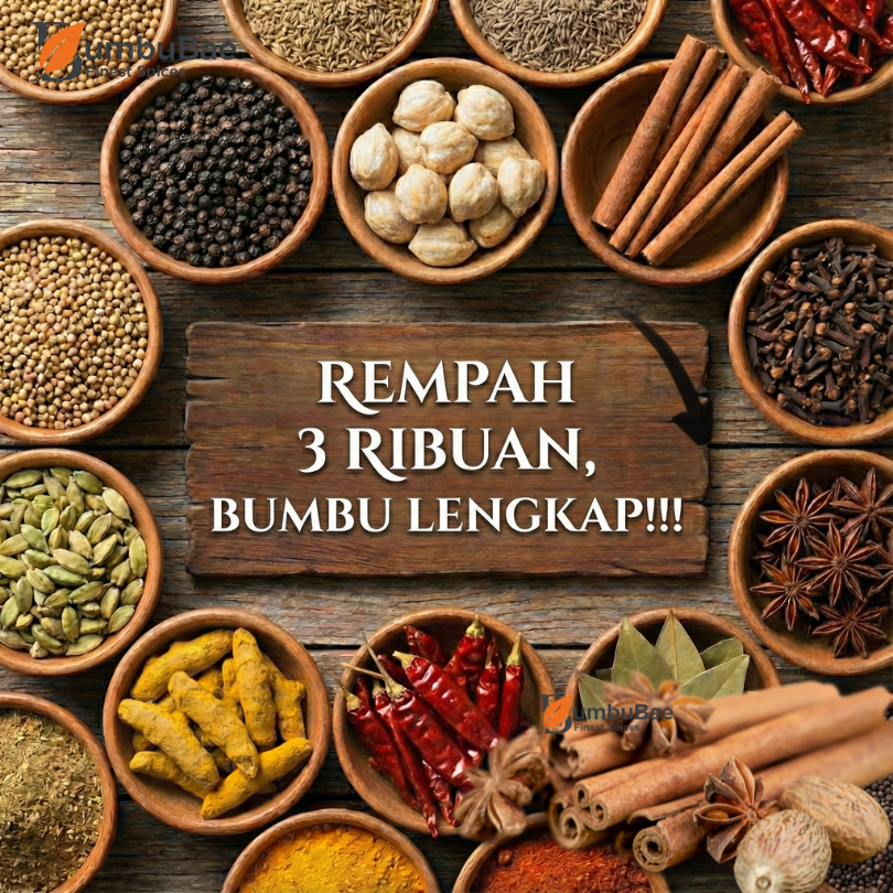 BumbuBae - 3Ribuan Saja  Rempah utuh ketumbar, klabet, bunga lawang, kayu manis, merica, lada hitam,