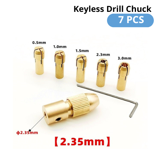 7 Pcs Keyless Drill Chuck As 2,35mm Collet Bor Mini Presisi 0.5–3mm