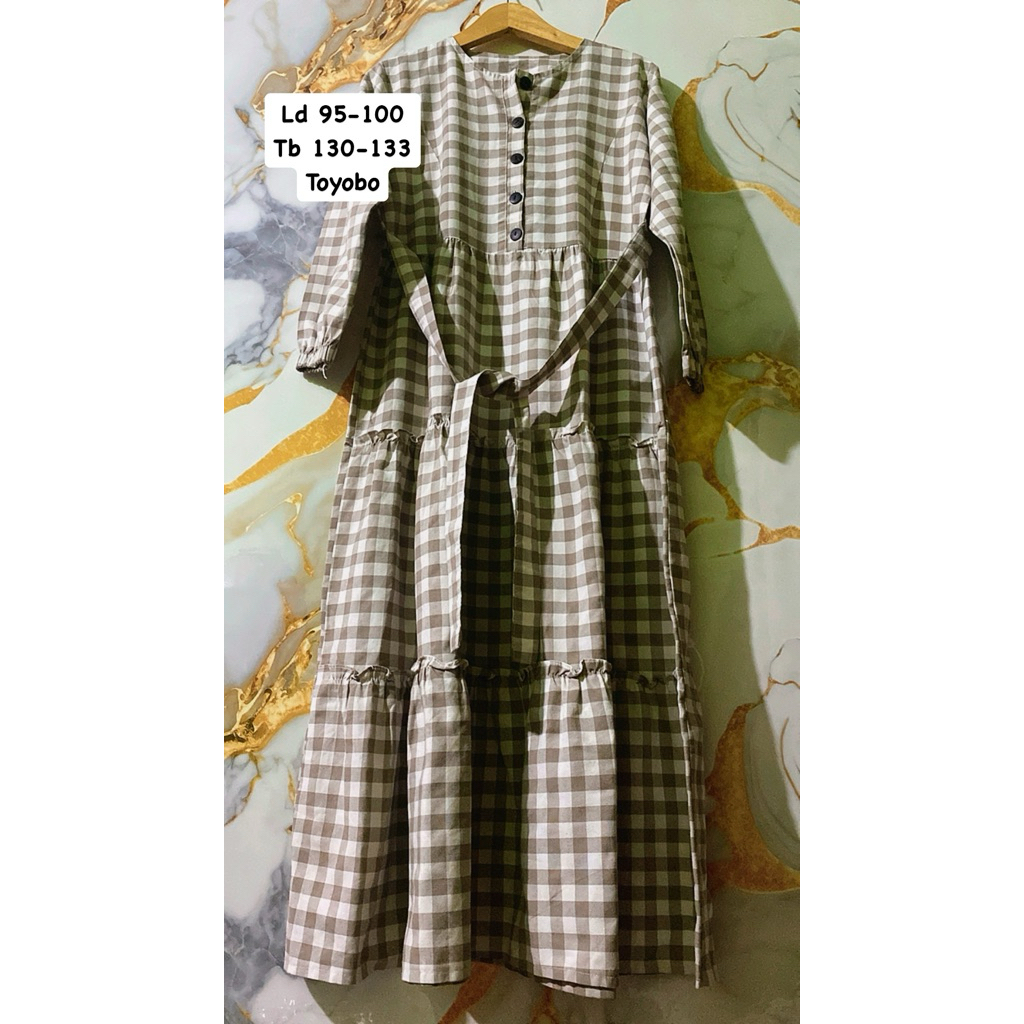 Gamis Wanita Bahan Toyobo Motif Kotak Kotak