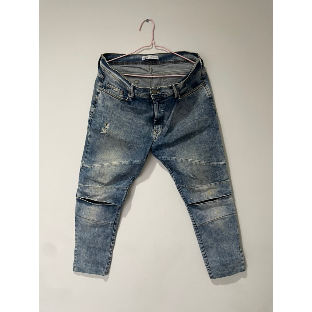 Jeans Zara Man Denim Pants Celana Panjang Pria Stretch Karet Motif Preloved