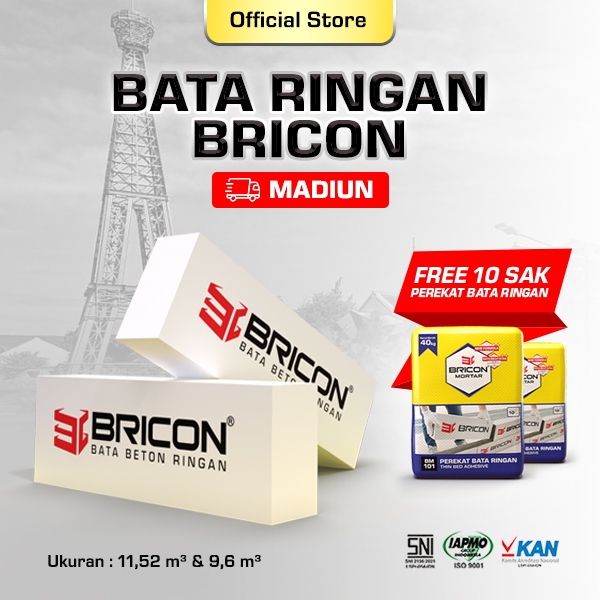 BRICON - Bata Ringan Premium SNI 1 DO 11,52 m³ Bonus Bundling Mortar 10 Sak - MADIUN